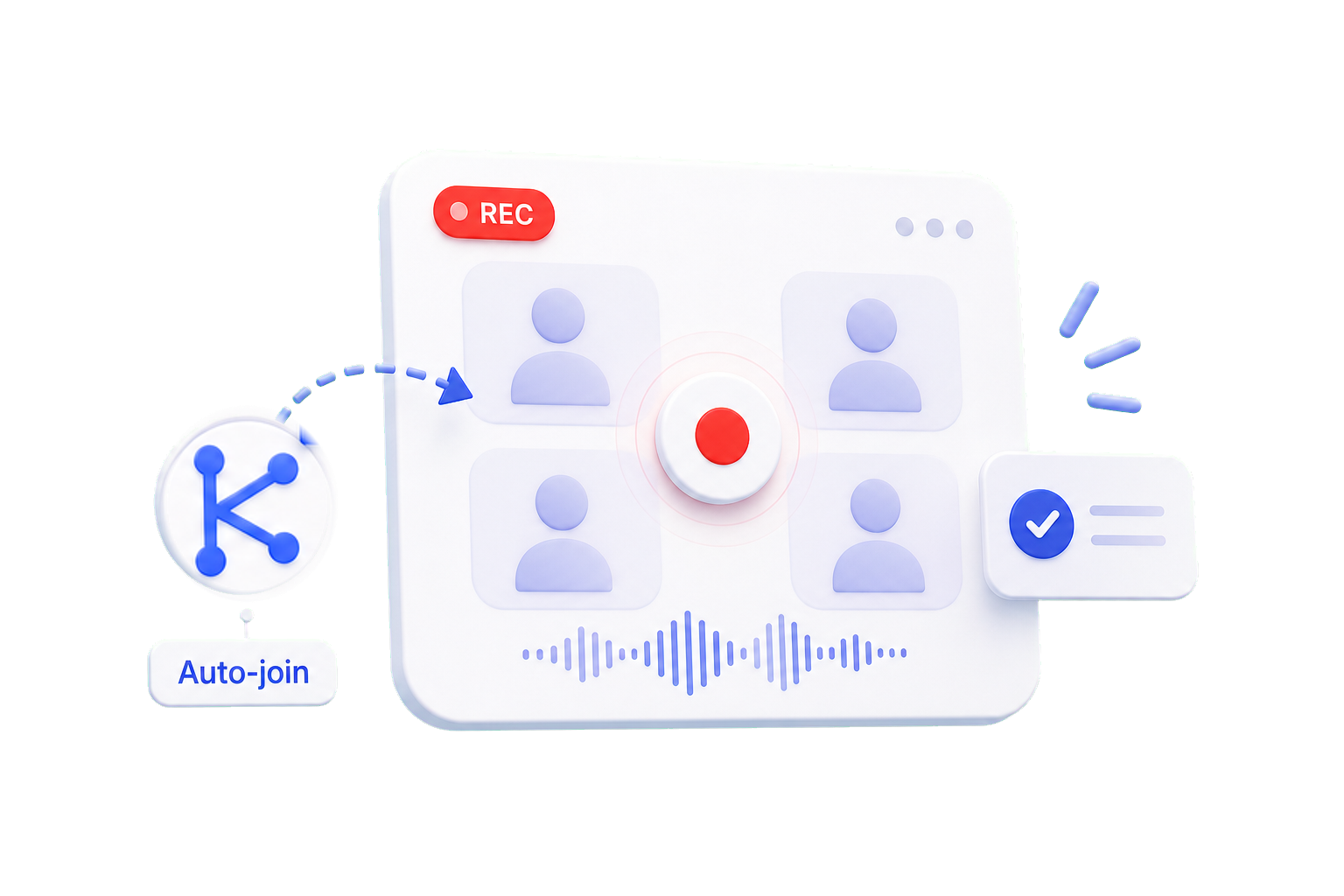Auto-record graphic showing Kvali AI joining and recording a client interview